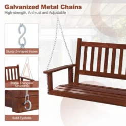 Tangkula 5FT Wooden 3-Person Porch Swing Chair W/ Adjustable Galvanized Metal Chains -Tangkula GUEST ea0a5aec 0879 4208 bd08 6af4a253baf7