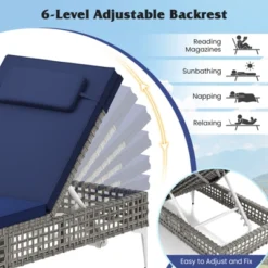 Tangkula Set Of 2 Patio Chaise Lounge Chair PE Wicker Reclining Sun Lounger With 6-Level Adjustable Backrest Removable Cushion & Headrest Outdoor -Tangkula GUEST ea2f198b b487 40e2 9b17 045e4f335180