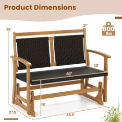 Tangkula Patio Rattan Glider Bench Swing Gliding Rocker For 2 W/ Acacia Wood Frame 17 Tangkula Patio Rattan Glider Bench Swing Gliding Rocker For 2 W/ Acacia Wood Frame -Tangkula GUEST ea3e8388 5f97 4169 8d5b 66e690450d46