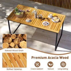 Tangkula 3 PCS Outdoor Dining Set For 6 W/Acacia Wood Tabletop Metal Frame Umbrella Hole -Tangkula GUEST ea870387 47f9 4ddc a4cf 7e40a6996d73