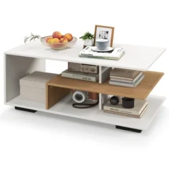 Tangkula Geometric Coffee Table W/ Storage Shelves 3-Tier Rectangular Tea Table 20 Tangkula Geometric Coffee Table W/ Storage Shelves 3-Tier Rectangular Tea Table -Tangkula GUEST ea8ce8f0 443c 4211 892b 9973dd6bb21b