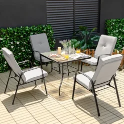 Tangkula 6PCS Outdoor Dining Set Patio Table & Chair Furniture Set W/ Cushions & Umbrella