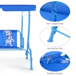 Tangkula Kids Patio Porch Bench Swing W/ Safety Belt Canopy Outdoor Furniture Blue -Tangkula GUEST eadf6484 9850 4984 90f0 c22d8030b9c5