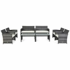 Tangkula 8PCS Patio Outdoor Rattan Furniture Set W/ Cushioned Chair Loveseat Table -Tangkula GUEST eb146706 f711 4a82 9399 3d3c9ece4ac9