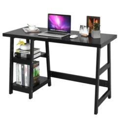Tangkula Trestle Computer Desk Indoor Office Workstation For Home Office With 2-Tier Storage Shelves -Tangkula GUEST eb4ebc6e 2bb4 4c54 997b 89642036ac24