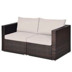 Tangkula 2PCS Rattan Corner Sofa Set Patio Outdoor Furniture Set W/ 4 Beige Cushions -Tangkula GUEST ebc4a4a8 6886 403d 8281 5f181ffe2e96