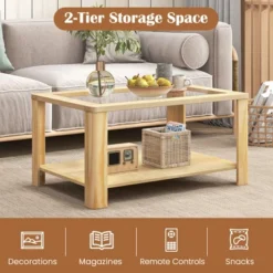 Tangkula 2-Tier Coffee Table W/ Tempered Glass Tabletop & Storage Shelf Rounded Corners 14 Tangkula 2-Tier Coffee Table W/ Tempered Glass Tabletop & Storage Shelf Rounded Corners -Tangkula GUEST ebcaa19e e828 4404 86a7 3e37012b284c