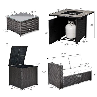 Tangkula 5-Piece Patio Furniture Set With 30 Inches Gas Fire Pit Table Outdoor PE Wicker Sectional Sofa Set With Cushions Red/Beige/Navy/Turquoise 8 Tangkula 5-Piece Patio Furniture Set With 30 Inches Gas Fire Pit Table Outdoor PE Wicker Sectional Sofa Set With Cushions Red/Beige/Navy/Turquoise - Image 8