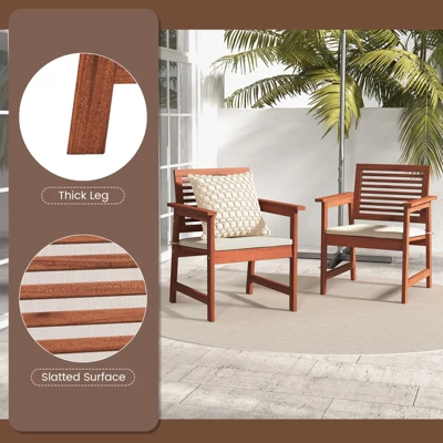 Tangkula Outdoor Hardwood Armchairs Set Of 2/4 Weather-resistant Slatted Armchairs W/Removable Cushions 6 Tangkula Outdoor Hardwood Armchairs Set Of 2/4 Weather-resistant Slatted Armchairs W/Removable Cushions - Image 6
