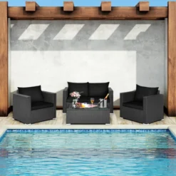 Tangkula 4PC Patio Rattan Wicker Conversation Furniture Set Sectional Sofa & Coffee Table -Tangkula GUEST ec3e4035 fa52 4082 9787 097f44e02ffb