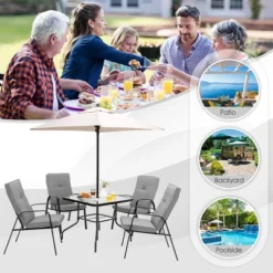 Tangkula 6PCS Outdoor Dining Set Patio Table & Chair Furniture Set W/ Cushions & Umbrella -Tangkula GUEST ec62aca8 e651 4bdc 94a7 8238ac054e95