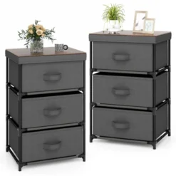 Tangkula 1pc/2pcs Dresser With 3 Drawers, Fabric Storage Organizer Tower Unit Tall Nightstand Bedside Table With Removable Lid For Bedroom -Tangkula GUEST ec994a1f bcce 4621 a87a a12518670f26