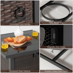 Tangkula 9PCS Furniture Set W/ 32" Fire Pit Table 50,000 BTU Square Propane Fire Pit Patio Gray