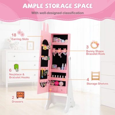 Tangkula Kids Jewelry Armoire Cabinet Free-Standing Full Length Mirror With Storage And 4 Tilt Angles 2 Tangkula Kids Jewelry Armoire Cabinet Free-Standing Full Length Mirror With Storage And 4 Tilt Angles - Image 2