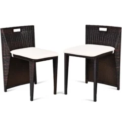 Tangkula 3 PCS Cushioned Wicker Patio Furniture Set Seat Sofa Outdoor No Assembly Brown