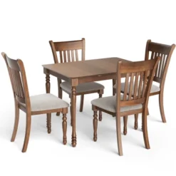 Tangkula 5 PCS Retro Dining Table Set W/ Dining Table & 4 Upholstered Chairs Rustic Brown