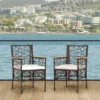 Tangkula Patio PE Rattan Dining Chairs Set Of 2/4 Patio PE Wicker Armchairs With Removable Cushions And Acacia Wood Armrests