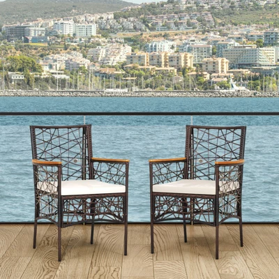 Tangkula Patio PE Rattan Dining Chairs Set Of 2/4 Patio PE Wicker Armchairs With Removable Cushions And Acacia Wood Armrests 1 Tangkula Patio PE Rattan Dining Chairs Set Of 2/4 Patio PE Wicker Armchairs With Removable Cushions And Acacia Wood Armrests