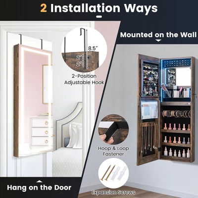 Tangkula LED Mirror Jewelry Cabinet Wall/Door Mounted Organizer Armoire W/ 3 Color Light 6 Tangkula LED Mirror Jewelry Cabinet Wall/Door Mounted Organizer Armoire W/ 3 Color Light - Image 6