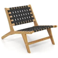 Tangkula Teak Wooden Chair W/ Woven Webbing Seat & Backrest For Patio Mid Century Modern -Tangkula GUEST ed655f81 4d70 43af 91b3 9e6e9fdd8035