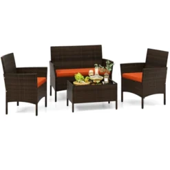 Tangkula Set Of 4 Furniture Set W/ Washable Cushions & Tempered Glass Coffee Table -Tangkula GUEST ed740073 9795 4054 becc 9dbef68aec69