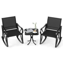 Tangkula 3 Piece Patio Rocking Set 2 Rocking Chairs W/ Tempered Glass Side Table -Tangkula GUEST ed7de52f 75fd 45cf bf26 1d52bb1b3401
