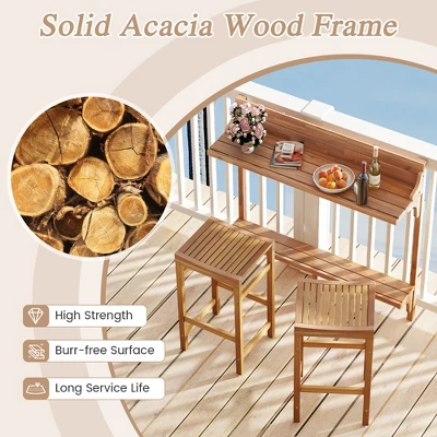 Tangkula 6 PCS Acacia Wood Balcony Table Set W/ Shelf Footrest Curved Wood Seat 5 Tangkula 6 PCS Acacia Wood Balcony Table Set W/ Shelf Footrest Curved Wood Seat - Image 5