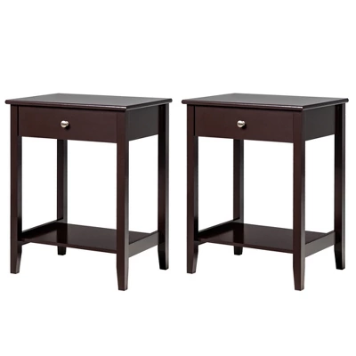 Tangkula 2PCS Nightstand Sofa Side End Table Bedroom Living Room W/ Shelf Drawer Brown 9 Tangkula 2PCS Nightstand Sofa Side End Table Bedroom Living Room W/ Shelf Drawer Brown - Image 9