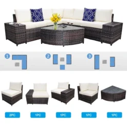 Tangkula 6-Piece Outdoor Rattan Conversation Set Sectional Sofa Set With Arc-Shaped Table -Tangkula GUEST ee48b5e1 f8cf 4ff9 903b 63683ae03432