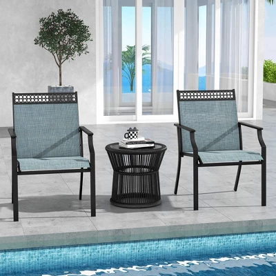 Tangkula Patio Dining Chairs Set Of 4 All Weather Outdoor Chairs W/ High Back & Armrests Blue 3 Tangkula Patio Dining Chairs Set Of 4 All Weather Outdoor Chairs W/ High Back & Armrests Blue - Image 3