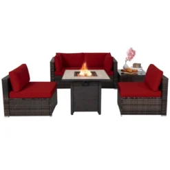 Tangkula 6 PCS Patio Wicker Furniture Set With 30" Gas Fire Pit Table 50,000 BTU Black/Red/Turquoise/Navy/White Cushions 23 Tangkula 6 PCS Patio Wicker Furniture Set With 30" Gas Fire Pit Table 50,000 BTU Black/Red/Turquoise/Navy/White Cushions -Tangkula GUEST eeb49e4d a5a9 4587 9b7b 51d86d6b5245