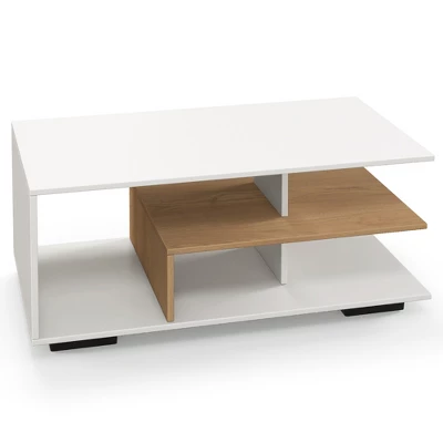 Tangkula Geometric Coffee Table W/ Storage Shelves 3-Tier Rectangular Tea Table 9 Tangkula Geometric Coffee Table W/ Storage Shelves 3-Tier Rectangular Tea Table - Image 9