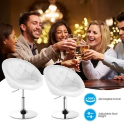 Tangkula Modern Swivel Bar Stools Height Adjustable Round Tufted Back Accent Chair Black/White -Tangkula GUEST ef746467 905f 4801 8464 42276a897b55