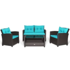 Tangkula Patio Rattan 4PCS Cushioned Chair Coffee Table Classic Furniture Set Bistro Set Single Sofa With Thick Cushion For Garden Navy/Red/Turquoise 19 Tangkula Patio Rattan 4PCS Cushioned Chair Coffee Table Classic Furniture Set Bistro Set Single Sofa With Thick Cushion For Garden Navy/Red/Turquoise -Tangkula GUEST efd66a7b 7997 4439 9a7e 4d72a5816abc