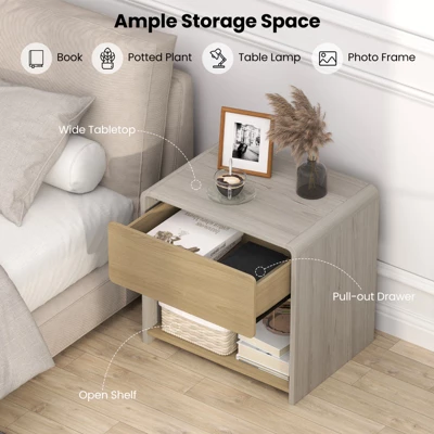 Tangkula Modern Style Nightstand 2-Tier Sofa Side Bedside Table W/ Drawer & Open Shelf 4 Tangkula Modern Style Nightstand 2-Tier Sofa Side Bedside Table W/ Drawer & Open Shelf - Image 4