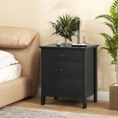 Tangkula 2-Piece 3Drawers Modern Nightstand Bedside Table Wooden End Table Black/White 2 Tangkula 2-Piece 3Drawers Modern Nightstand Bedside Table Wooden End Table Black/White - Image 2