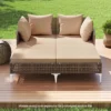 Tangkula Outdoor Rattan Double Daybed Wicker Chaise Lounge For 2 W/ Seat & Back Cushions
