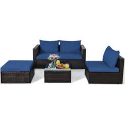 Tangkula 5PCS Cushioned Rattan Patio Conversation Set W/ Ottoman Navy Cushion 19 Tangkula 5PCS Cushioned Rattan Patio Conversation Set W/ Ottoman Navy Cushion -Tangkula GUEST f04aaa52 44f4 4d36 b4ee 9e357d9702d6