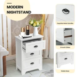 Tangkula End Table Nightstand Bedroom Storage W/ 3 Drawers & Wood Slide White -Tangkula GUEST f06cab7e 6142 43ff bf02 a8f298304e3c