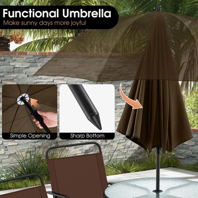 Tangkula 6 PCS Patio Dining Set W/ Umbrella 4 Folding Patio Chairs W/ Round Tempered Glass Table 2 Tangkula 6 PCS Patio Dining Set W/ Umbrella 4 Folding Patio Chairs W/ Round Tempered Glass Table - Image 2