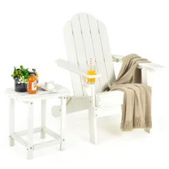 Tangkula Patio 2PCS Adirondack Chair Side Table Set Outdoor Chair Set With End Table Weather Resistant Cup Holder For Backyard Garden White -Tangkula GUEST f0967f33 46fb 4485 9909 5e0d99789d5e