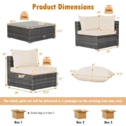 Tangkula Set Of 7 Patio Wicker Furniture Set Outdoor Rattan Sectional Sofa With Seat & Back Cushions 2 Throw Pillows Mix Grey & Beige -Tangkula GUEST f0eeac87 f2a1 4fe8 9624 410f98a09efa