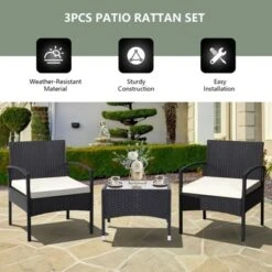 Tangkula 3PCS Wicker Rattan Furniture Patio Coffee Table Chair W/ Washable Cushion -Tangkula GUEST f0fa02bd 574b 4053 bed1 d258542a372c