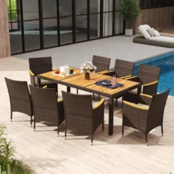 Tangkula 9 Pieces Patio Dining Set For 8 Outdoor Rectangular Acacia Wood Table And PE Rattan Chairs With Umbrella Hole 15 Tangkula 9 Pieces Patio Dining Set For 8 Outdoor Rectangular Acacia Wood Table And PE Rattan Chairs With Umbrella Hole -Tangkula GUEST f115cdf1 9c14 40fd be8a 0de6ee8c47e8