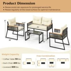 Tangkula Set Of 4 Patio Wicker Furniture Set Heavy Duty Outdoor Cushioned Conversation Set With Tempered Glass Coffee Table Off White -Tangkula GUEST f15ae150 8675 41d5 b955 9a0117471b19 1