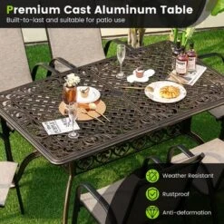 Tangkula 59" Patio Rectangle Dining Table Outdoor Cast Aluminum Table W/ Umbrella Hole -Tangkula GUEST f16d5edd 5e9f 42ec abd5 940e1aa835ec