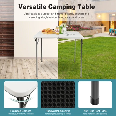 Tangkula Folding Camping Table Portable Picnic Table With All-Weather HDPE Tabletop Metal Frame & Carry Straps White/Gray 4 Tangkula Folding Camping Table Portable Picnic Table With All-Weather HDPE Tabletop Metal Frame & Carry Straps White/Gray - Image 4