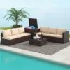 Tangkula 8 PCS Wicker Patio Furniture Set Rattan Sectional Sofa Set W/ Cushions