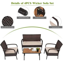 Tangkula 4PCS Cushioned Rattan Patio Conversation Set Outdoor Furniture Set -Tangkula GUEST f1c36689 5bae 40fc 833b 627ecb3041d0