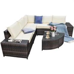 Tangkula 6-Piece Outdoor Rattan Conversation Set Sectional Sofa Set With Arc-Shaped Table -Tangkula GUEST f214e7c0 353f 4dbc 8f67 a65c5c40ecfc